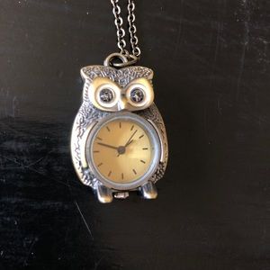 Clock owl pendant necklace